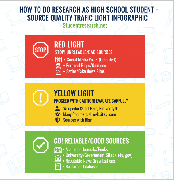 How to do research As High School Student - Source Trafffic lights infographic