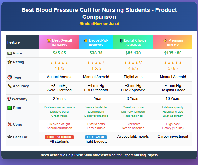 Best Blood Pressure Cuff for Nursing Students Products Comparison Table.