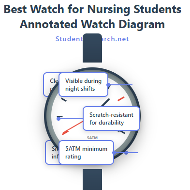 Best Watch for Nursing Students- An annotated watch diagram