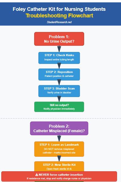 Foley Catheter Kit for Nursing Students- Troubleshooting Flowchart