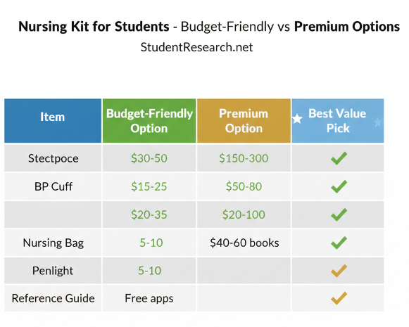 Nursing Kit for Students- A budget comparison table