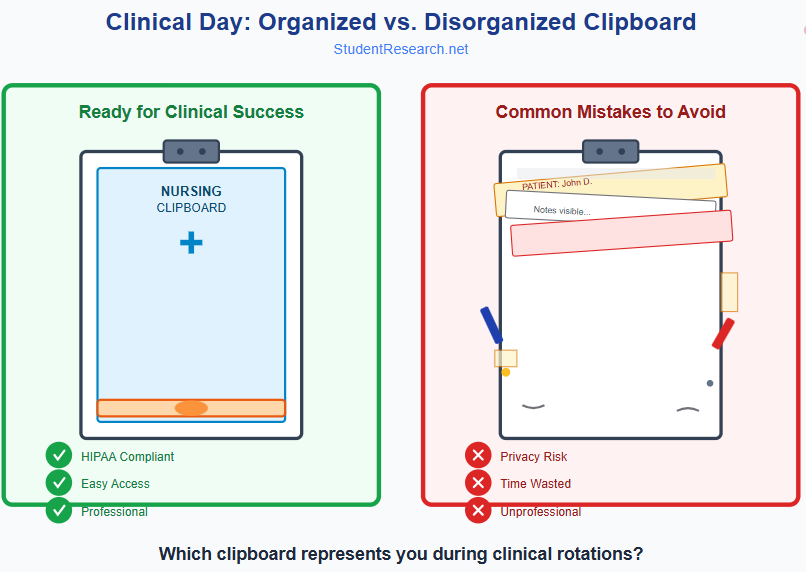 Nursing Student Clipboard - Organized vs. Disorganized.