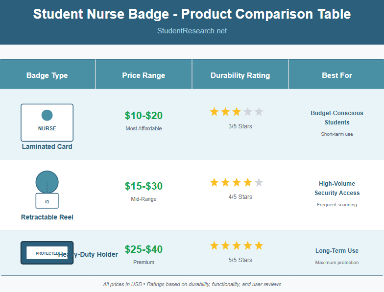 Student Nurse Badge- Price comparison Table