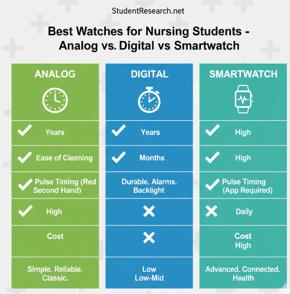 Best Watches for Nursing Students-Analog vs. Digital vs. Smartwatch