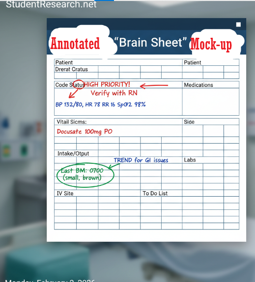 Nursing Student Tips- Annotated Brainsheet 