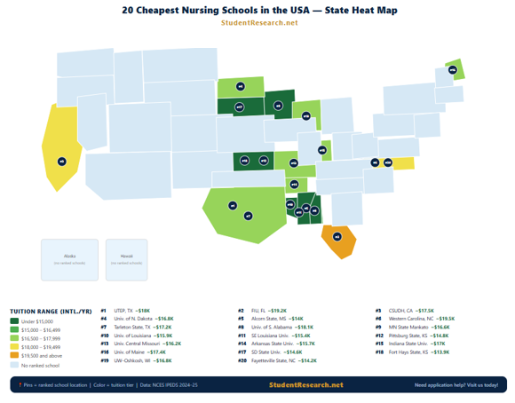 cheapest nursing schools in usa for international students-The state heatmap