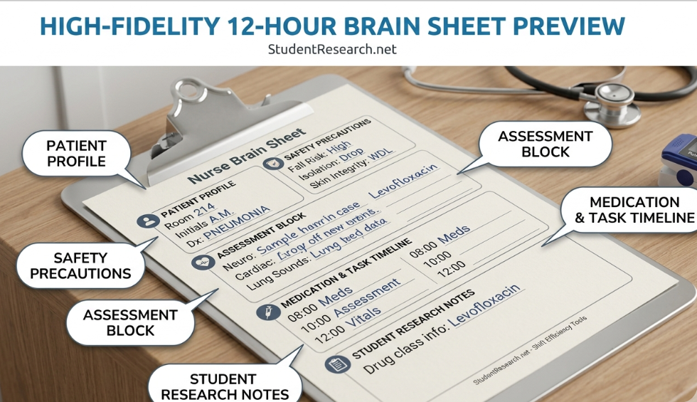 ursing student planners-High-Fidelity 12-Hour Brain Sheet Preview
