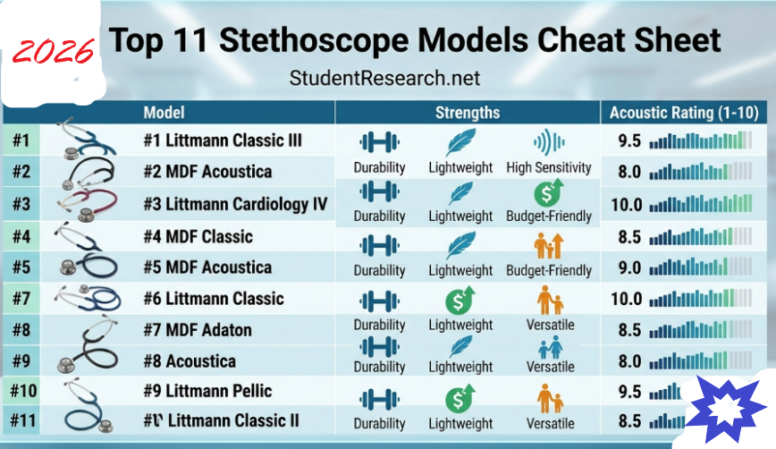Best Nursing Student Stethoscope- Stethoscope Comparison Top 11 Cheat Sheet.