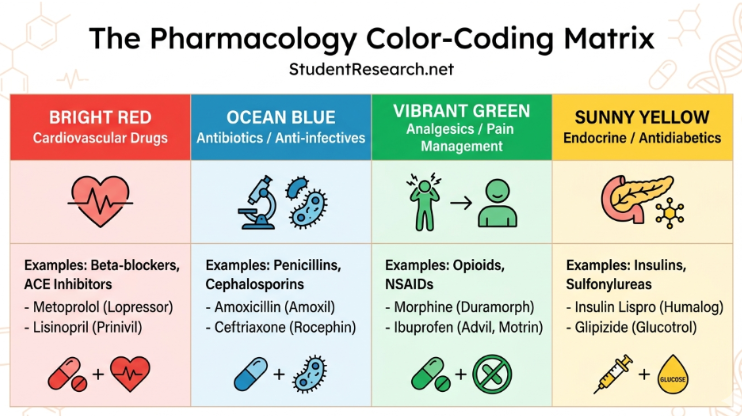 Drug cards for nursing students-The Pharmacology Color-Coding Matrix