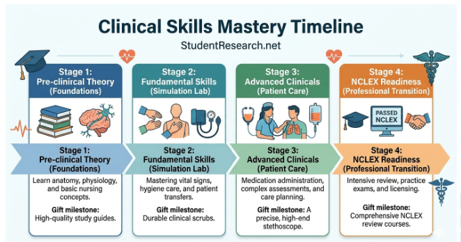 Great gifts for nursing students- Clinical Skils Mastery Timeline.
