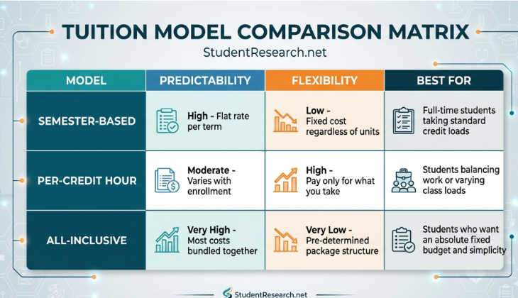 Nursing fees in USA for international students-Tuition Model Comparison Matrix.