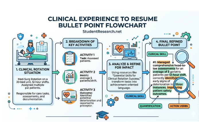 Resume Examples For Nursing Students-Clinical Experience to Resume Bullet Point Flowchart.