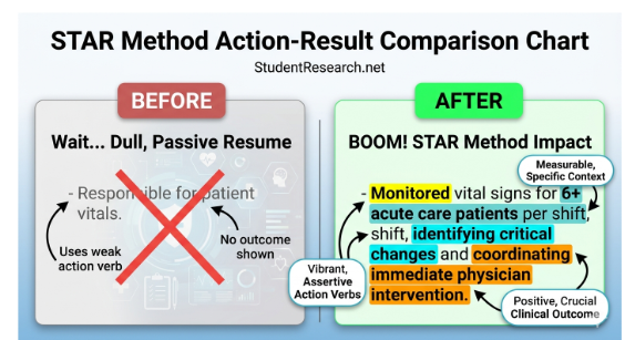 Resume For Nursing Students With No Experience-The STAR Method Action-Result Comparison Chart.