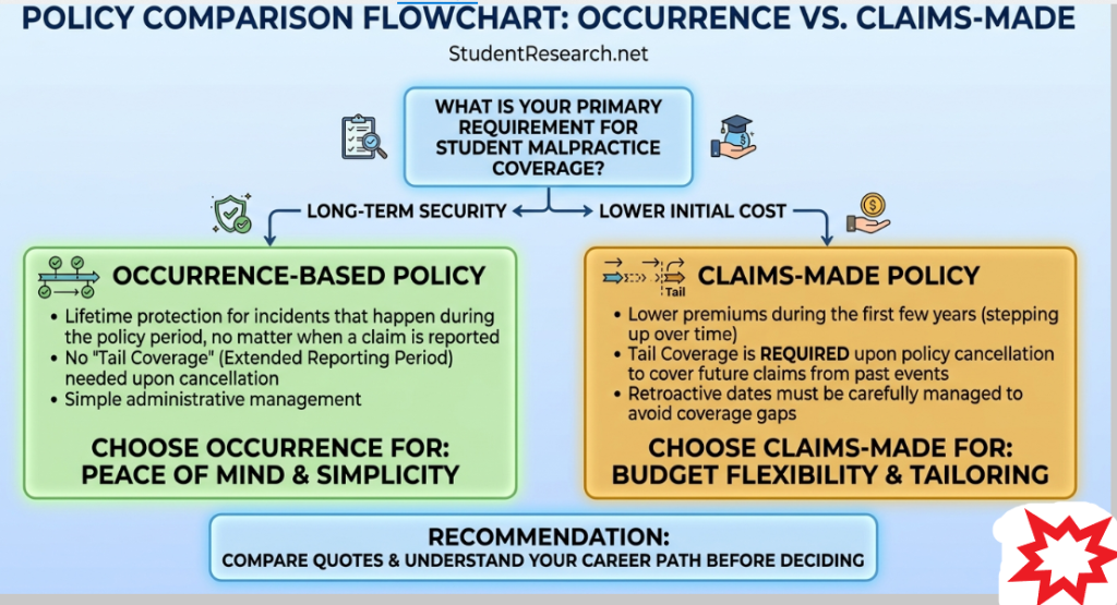 student nurse practitioner malpractice insurance-Policy Comparison Flowchart Occurrence vs Claims-Made