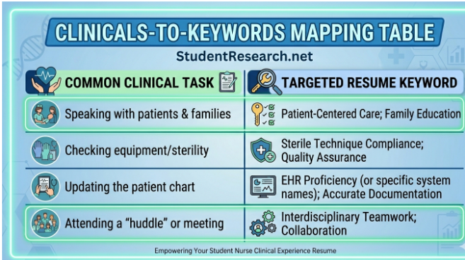 Student Nurse Clinical Experience Resume -Clinicals-to-Keywords Mapping Table