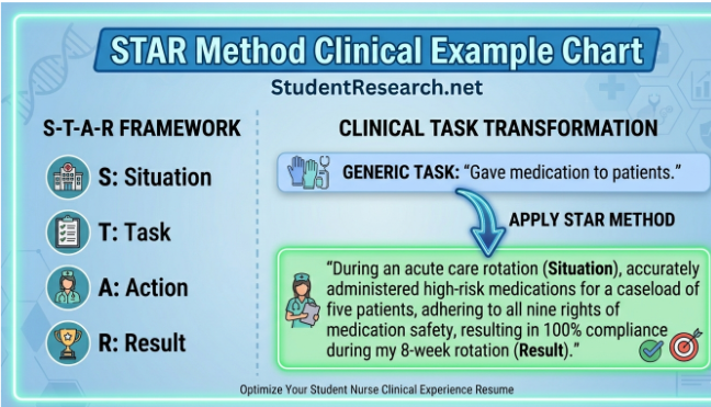 Student Nurse Clinical Experience Resume -The STAR Method Clinical Example Chart.
